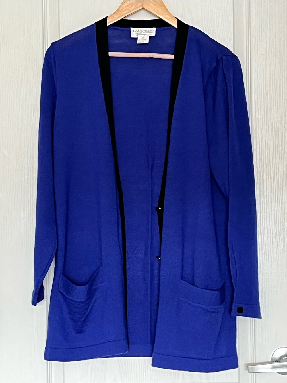 Vintage Earl Allen Wool Blend Longline Cardigan Sweater S Cobalt Blue Retro 80s